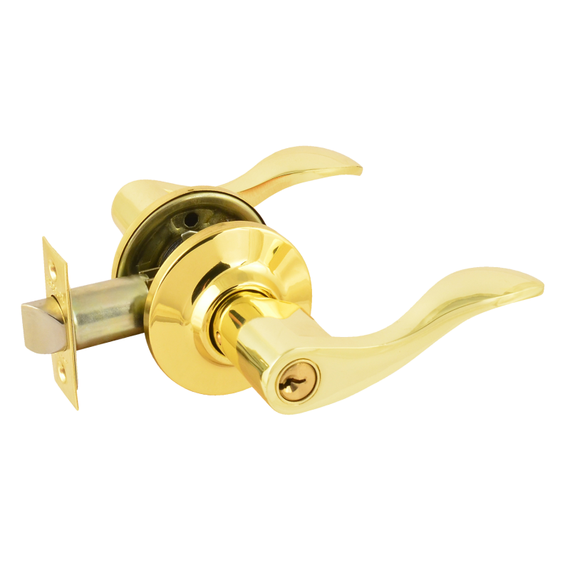 Ручка-защелка дверная с ключ и фиксатором золото