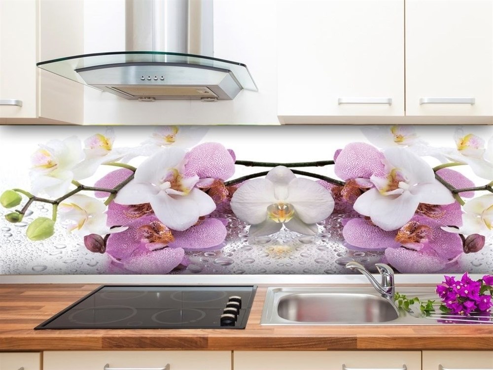 Фартук для кухни из пластика орхидея (72 фото)