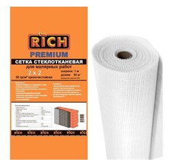 Сетка стеклотканевая малярная (серпянка) RICH Премиум 115148, ячейка 2x2мм, 1000ммх50м, 50г/м2, белый 91121 - фото 103384