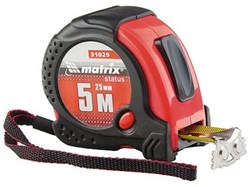 Рулетка Status magnet fixation, 5 м х 25 мм, обрезиненный корпус, зацеп с магнитом MATRIX 23540 - фото 10461
