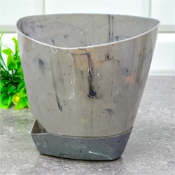 Горшок для цветов Элеганс Minerals, 2л, пластиковый, Серый мрамор, с поддоном 90303 - фото 105181