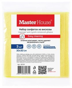 Салфетка для уборки МОЙ хозяйственный 60131 Master House, 30x30см, вискоза, набор 3шт. 80839 - фото 105409