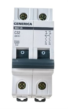 Выключатель автоматический GENERICA ВА 47-29, двухполюсной 2Р, 32А, тип С 11653 - фото 105677