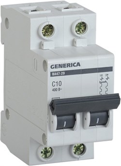 Выключатель автоматический GENERICA ВА 47-29, двухполюсный 2Р, 10А, 4.5кА, тип С 6100 - фото 105687