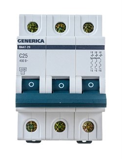 Выключатель автоматический GENERICA ВА 47-29, трехполюсной 3Р, 25А, тип С 14131 - фото 105719
