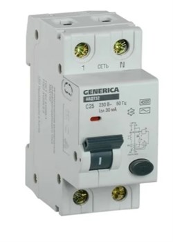 Дифференциальный автомат GENERICA АВДТ32, двухполюсный 2Р, 25А, 4.5kA, 30мА, тип С 64499 - фото 105890