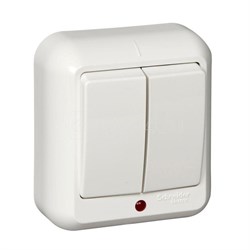 Выключатель SYSTEM ELECTRIC Прима A56-007M-S, двухклавишный, накладной, белый 25548 - фото 106438