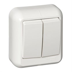 Выключатель SYSTEM ELECTRIC Прима VA5U-214-S, двухклавишный, накладной, белый, с подсветкой 25547 - фото 106439