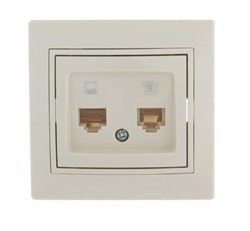 Розетка компьютерная+ телефонная Lezard Мира, двухместная, встраиваемая, RJ45 + RJ11, крем 21328 - фото 106636