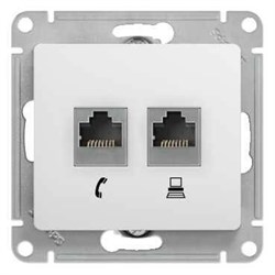Розетка телефонная + компьютерная Systeme Electric GLOSSA GSL000185, двухместная, встраиваемая, RJ45 + RJ11, белый 21725 - фото 106673