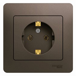 Розетка SYSTEM ELECTRIC Glossa GSL000842, одноместная, встраиваемая, шоколад, с заземлением 32631 - фото 107128