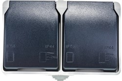 Розетка стационарная IEK РСб22-3-ФСр Форс, двухместная, 16А, 250В, IP54, накладная, серый, с заземлением, с защитной крышкой 32647 - фото 107313