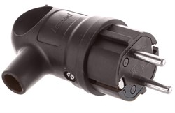 Вилка угловая Lezard 106-0400-0109/109, 2Р+РЕ, 16А, 220-240В, IP44, с заземлением, с ручкой, каучук, черная 34090 - фото 107672