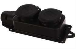Колодка для удлинителя UNIVersal 1027, двухместная, 16А, 220-230В, IP44, однофазная, с заглушками, каучук, черная 68435 - фото 110494
