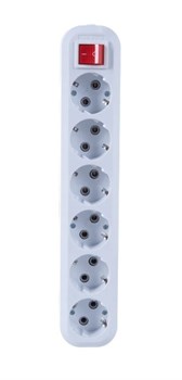 Колодка для удлинителя UNIVersal S306, шестиместная, 16А, 220В, IP20, с заземлением, с выключателем, АВС-пластик, белая 34083 - фото 110521