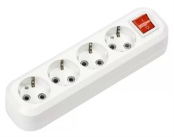 Колодка для удлинителя Smartbuy SBE-16-4-00-ZS, четырехместная, 16А, 250В, IP20, с заземлением, с выключателем, АБС-пластик, белая 54414 - фото 110939