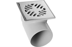 Трап горизонтальный для внутренней канализации, 110мм, с решеткой из нержавеющей стали 150х150мм, с гидрозатвором, полипропиленовый, серый 24848
