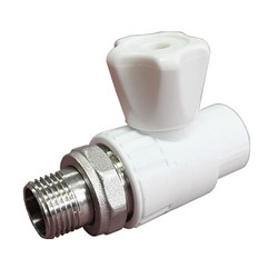 Кран шаровый PPRC 25x3/4" НР(г), прямой, с накидной гайкой, полипропиленовый, белый 12444