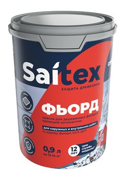 Покрытие защитно-декоративное (антисептик) SAITEX Фьорд для деревянных фасадов, 0.9л, снежный барс (База А), полуматовое 91322