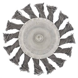 Щётка для дрели СИБРТЕХ, 100мм, плоская, со шпилькой, крученая металлическая проволока 0.5мм 68334