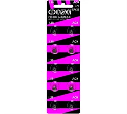 Элемент питания (батарейка) ФАZА AG 4 LR 626 BL-10, таблетка, щелочной, 3В, поштучно 78990