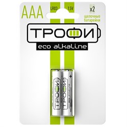 Элемент питания (батарейка) ТРОФИ ECO LR03-2BL, мизинчиковый, щелочной, 1.5В, 2шт. в блистере 88013