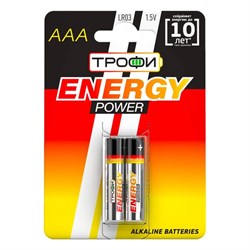 Элемент питания (батарейка) ТРОФИ ЭРА LR03-2BL, мизинчиковый, щелочной, 1.5В, 2шт. в блистере 87940