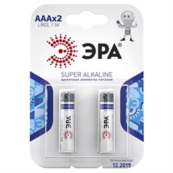 Элемент питания (батарейка) ЭРА LR03-2BL, мизинчиковый, щелочной, 1.5В, 2шт. в блистере 82401