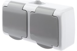 Розетка INTRO Atlantic 5-203-03, двухместная, накладная, с заземлением, с защитной крышкой, серая 82003