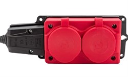 Колодка для удлинителя NE-AD 4122, двухместная, 16A, 220-240В, IP54, 3500Вт, с заземлением, с заглушкой, каучук, красный 90699