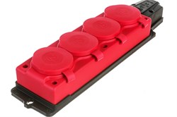 Колодка для удлинителя NE-AD 4124, четырехместная, 16A, 220-240В, IP54, 3500Вт, с заземлением, с заглушкой, каучук, красный 90704