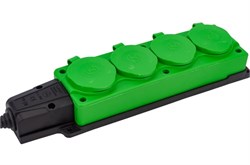 Колодка для удлинителя NE-AD 4134, четырехместная, 16A, 220-240В, IP54, 3500Вт, с заземлением, с заглушкой, каучук, зеленый 89850