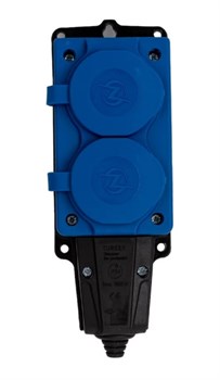 Колодка для удлинителя NE-AD 4142, двухместная, 16A, 220-240В, IP54, 3500Вт, с заземлением, с заглушкой, каучук, синий 90701