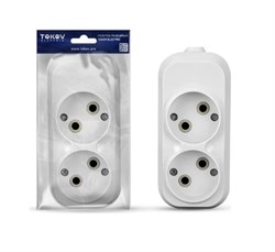 Колодка для удлинителя TOKOV ELECTRIK TKE-C01-RU2-Z, двухместная, 10А, 250В, IP20, 2200Вт, без заземления, АБС-пластик, белый 91267