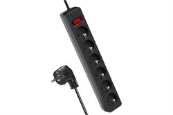 Удлинитель с сетевым фильтром КОСМОС, 6х1.8м, ПВС 3х1мм2, 16А, 3500Вт, с заземлением, с выключателем, индикатор сети, черный 80219