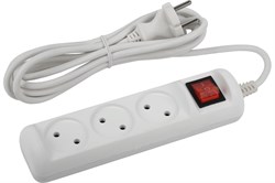 Удлинитель ЭРА U-3s-1,5m-2x1, 3х1.5м, ПВС 2х1мм2, 10А, 2200Вт, без заземления, с выключателем, белый 83278