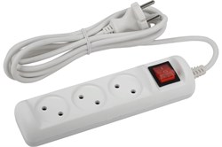 Удлинитель ЭРА U3s3m2x1, 3х3м, ПВС 2х1мм2, 10А, 2200Вт, без заземления, с выключателем, белый 87396