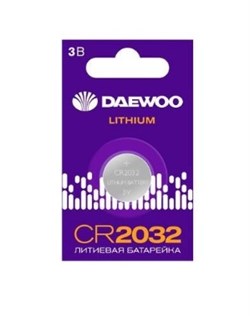 Элемент питания (батарейка) DAEWOO CR2032 BL1, таблетка, литиевый, 3В, поштучно 76703