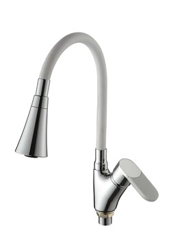 Смеситель для кухни AMMORE А5007-3Т, с гибким изливом, однорычажный, на гайке, белый 89894