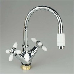 Смеситель для кухни ЭВЕРЕСТ B58-071A, с гибким изливом, двухвентильный, на гайке, белый 89480