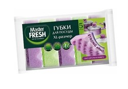 Губка для посуды MASTER FRESH STRONG effect С0006512, 95x65x35мм, поролон с чистящем слоем, рельефная, упаковка 5шт. 9537
