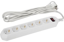 Удлинитель с сетевым фильтром ЭРА USF-M-6es-3m-W-BOX, 2200Вт, ПВС 3х0.75мм2, 5 розеток, 5м, с заземлением, выключатель на корпусе, белый 88487