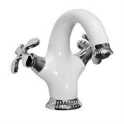 Смеситель для умывальника 5930 GFmark, двухвентильный, излив 155мм, белая эмаль 66415