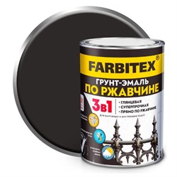 Грунт-эмаль по ржавчине FARBITEX 3в1, 0.8кг, черный, полуглянцевый 86649