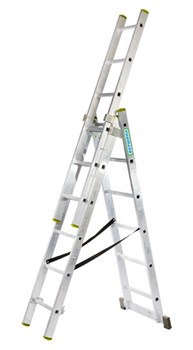 Лестница универсальная, трехсекционная, 3х8 ступеней, высота 1.68-3.36м, алюминиевая 16531