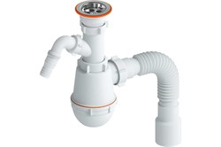 Сифон для кухни РМС СМ-03, 1 1/2 дюйма, проход 40/50мм, с выходом под стиральную машину, с гибкой трубой 89019