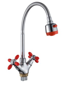 Смеситель для кухни AMMORE A5383-4T, с гибким изливом, двухвентильный, красный, ЦАМ 89469