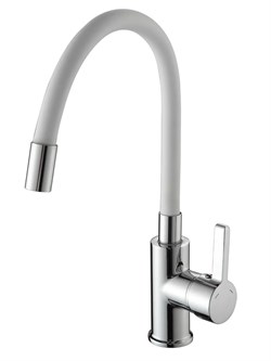 Смеситель для кухни AMMORE А5506-3, с гибким изливом, однорычажный, белый, силикон 89898