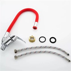 Смеситель для кухни FRUD R40055-4, с гибким изливом, однорычажный, красный, ЦАМ 90053