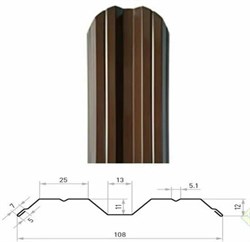Штакетник М-образный фигурный STYNERGY РЕ 0.4x108x1500мм, оцинкованная сталь с полимерным покрытием, RAL 8017 коричневый 90248